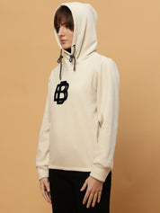 Beatnik Casual Wear Hooded Cuffed Sleeves Off White Sweatshirts