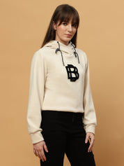 Beatnik Casual Wear Hooded Cuffed Sleeves Off White Sweatshirts