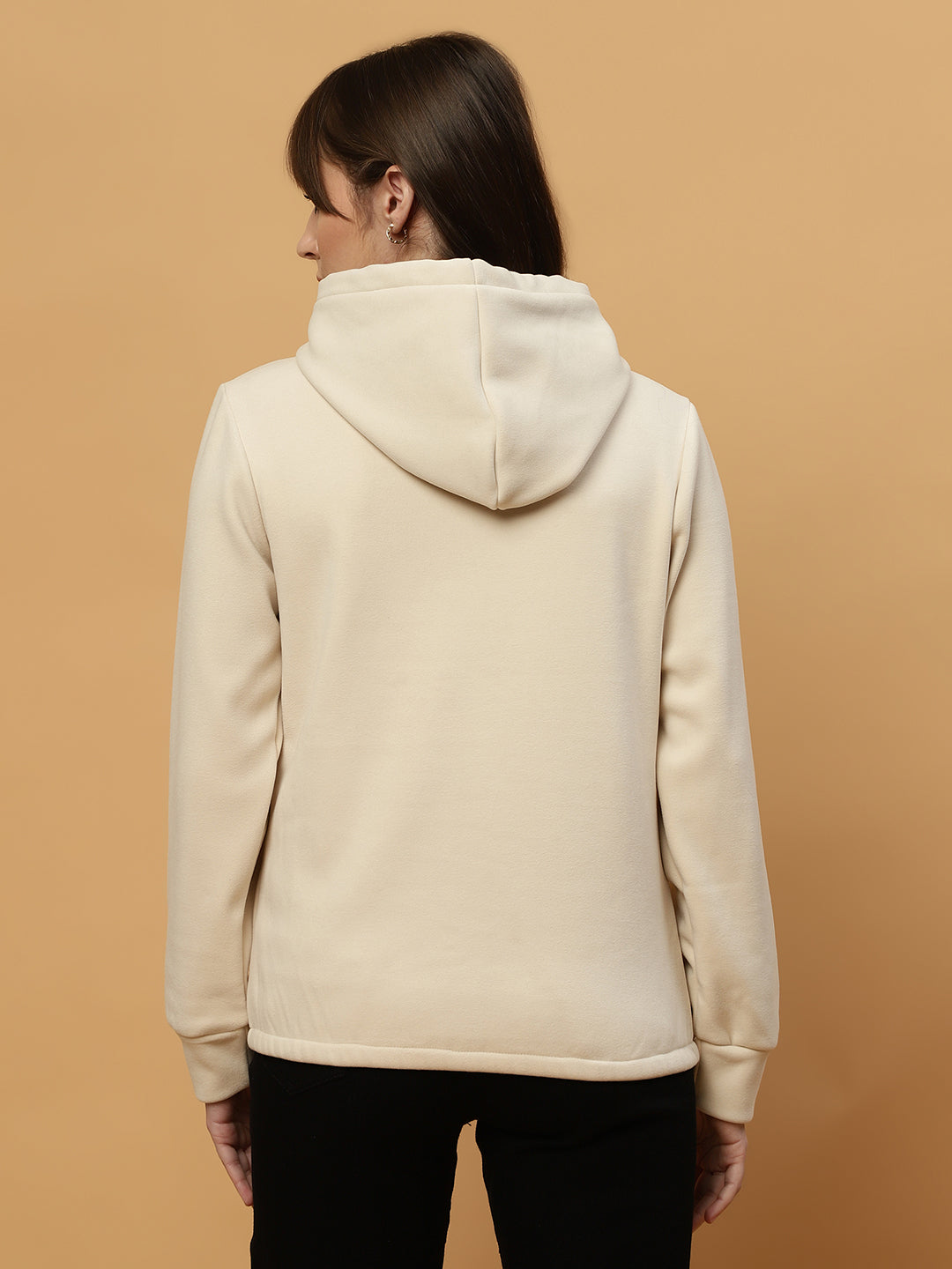 Beatnik Casual Wear Hooded Cuffed Sleeves Off White Sweatshirts