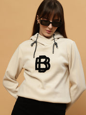 Beatnik Casual Wear Hooded Cuffed Sleeves Off White Sweatshirts