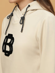 Beatnik Casual Wear Hooded Cuffed Sleeves Off White Sweatshirts