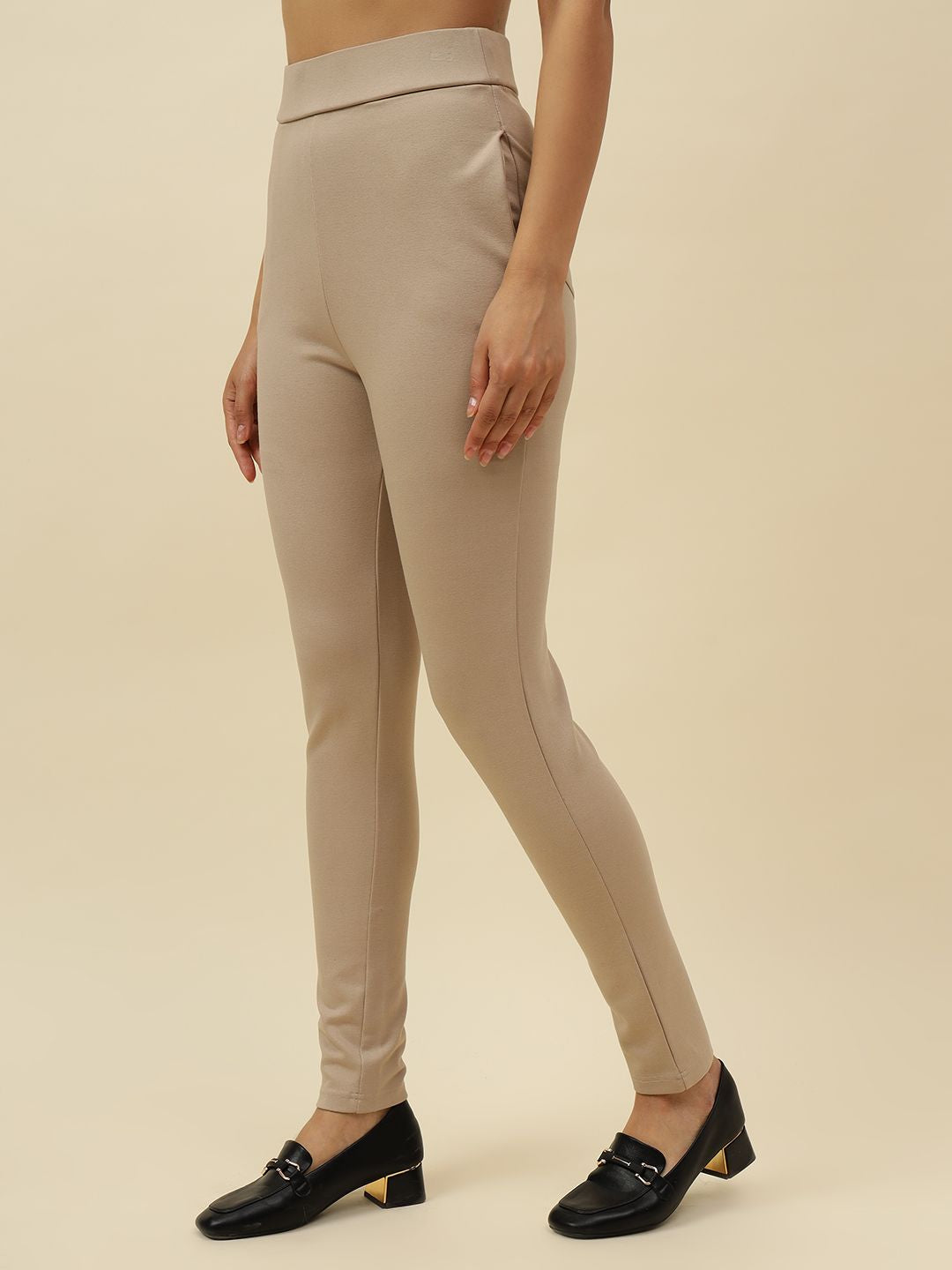 Beige Slim Fit Stretchable Tregging Beatnik