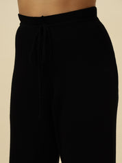 High-Rise Drawstring Ribbed Stretchable Winter Black Treggings