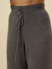 High-Rise Drawstring Ribbed Stretchable Winter Grey Treggings