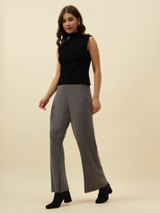 High-Rise Drawstring Ribbed Stretchable Winter Grey Treggings