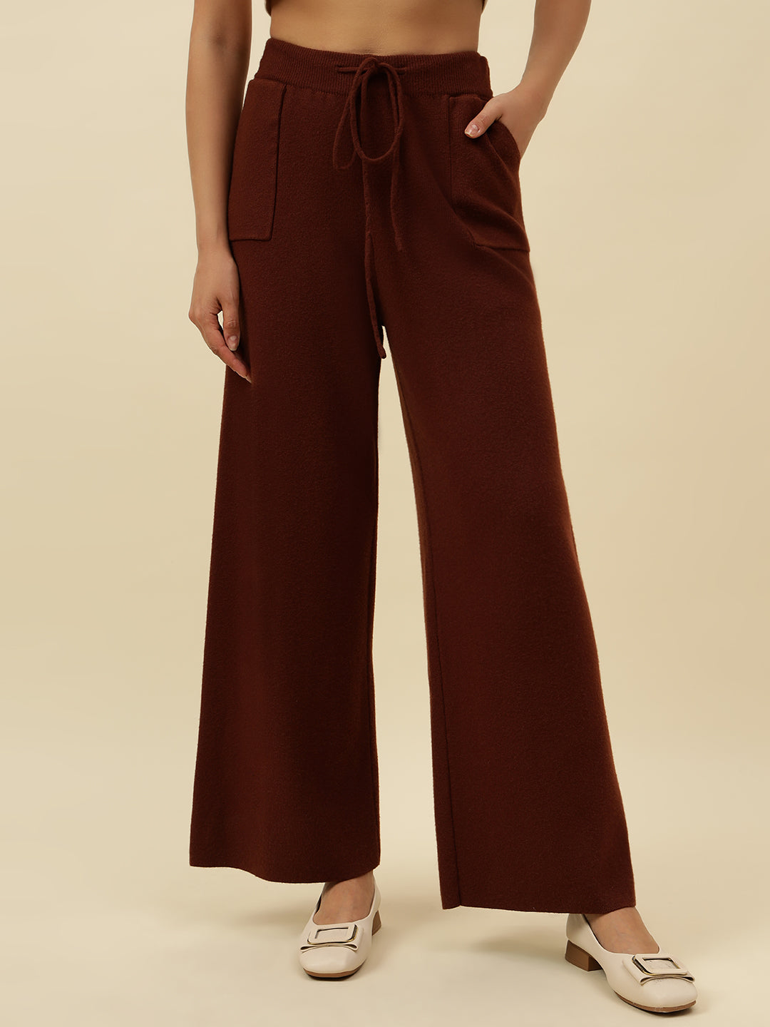 Cozy High-Rise Winter Brown Treggings with Pockets