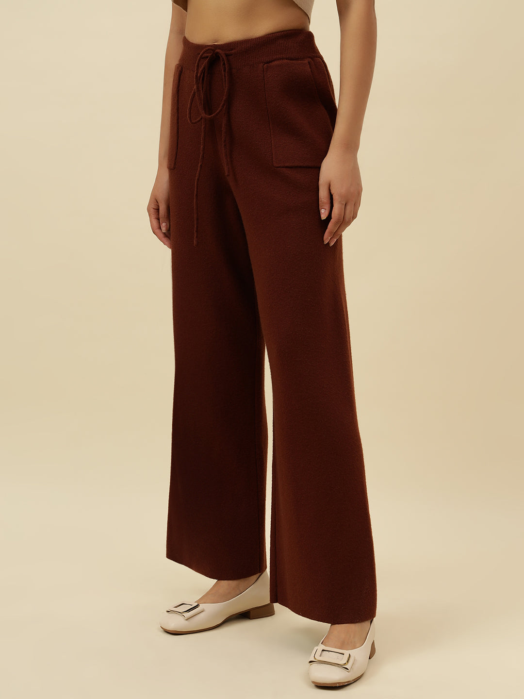 Cozy High-Rise Winter Brown Treggings with Pockets