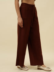 Cozy High-Rise Winter Brown Treggings with Pockets