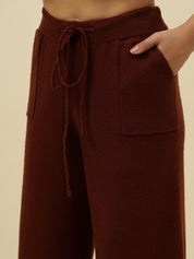 Cozy High-Rise Winter Brown Treggings with Pockets