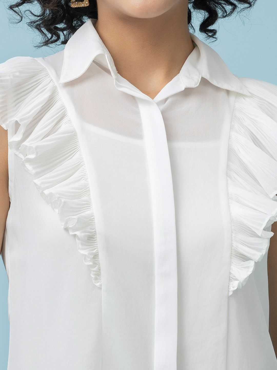 Beatnik Shirt Style White Hip Length Top