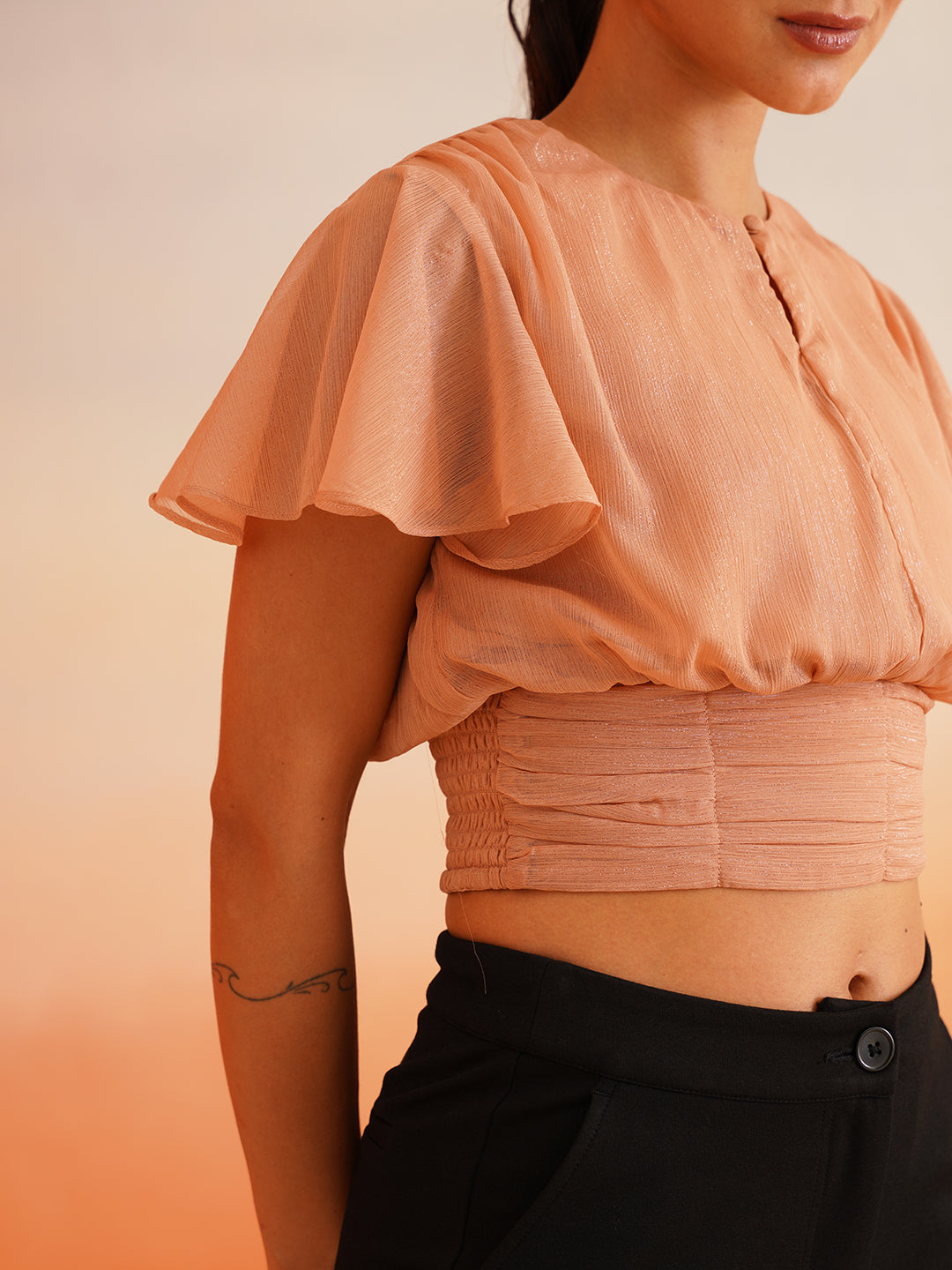 Peach Puff charming Crop Peasant Top Beatnik