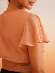 Peach Puff charming Crop Peasant Top