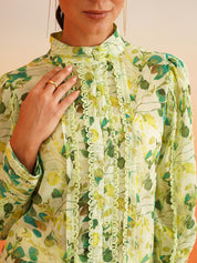 Classic Green Elegant Georgette Shirt Style Top