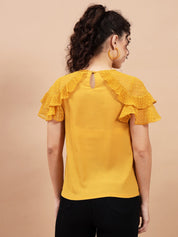 Beatnik Mustard  Ruffled Sleeve Top