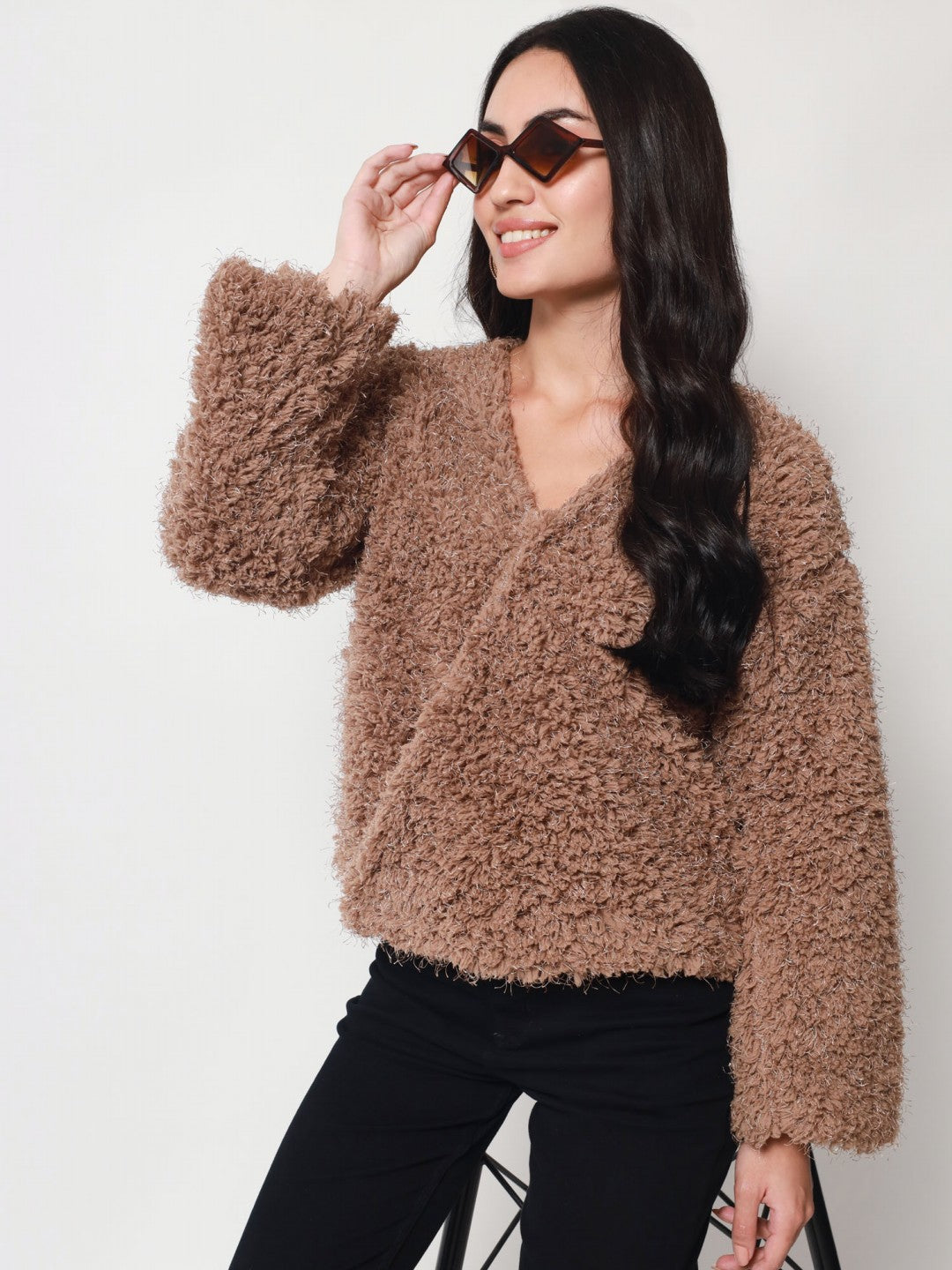 Beatnik Brown Wrap  Womens Top