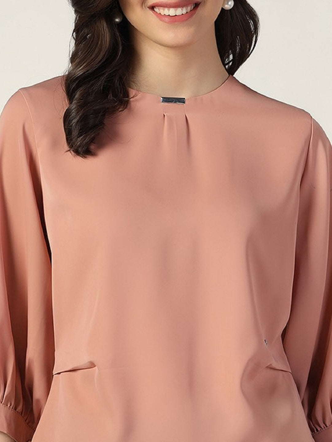 Beatnik Satin Round Neck Peach Puff Top