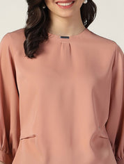 Beatnik Satin Round Neck Peach Puff Top