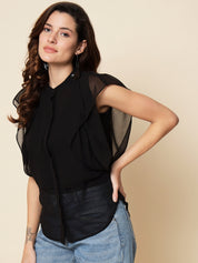 Beatnik Round Neck Black Womens Top