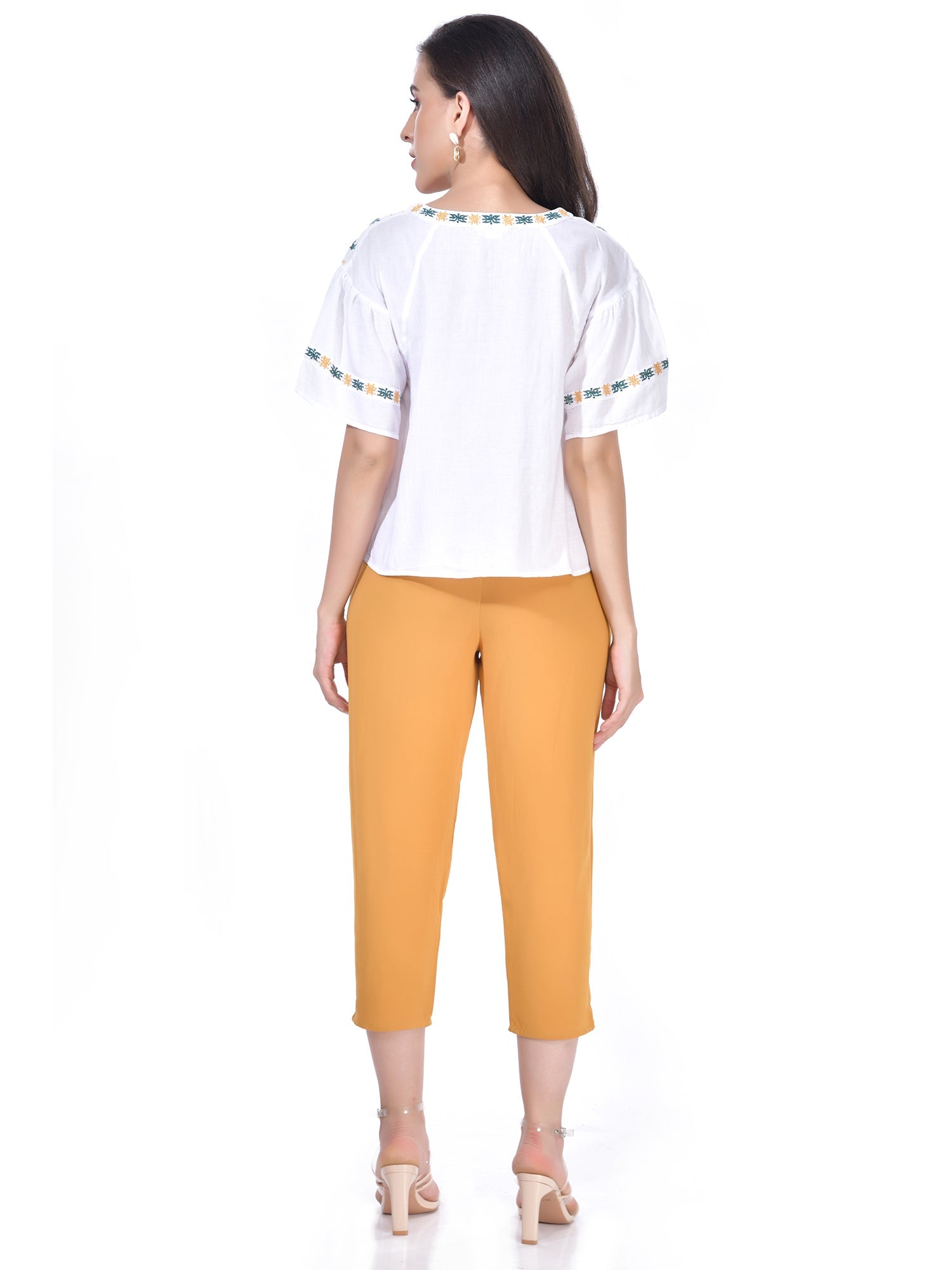 Multicolor Embroidered Summer Blouson Crop Tops