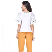 Multicolor Embroidered Summer Blouson Crop Tops