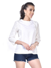 Beatnik Elegant White Peasant Womens Top