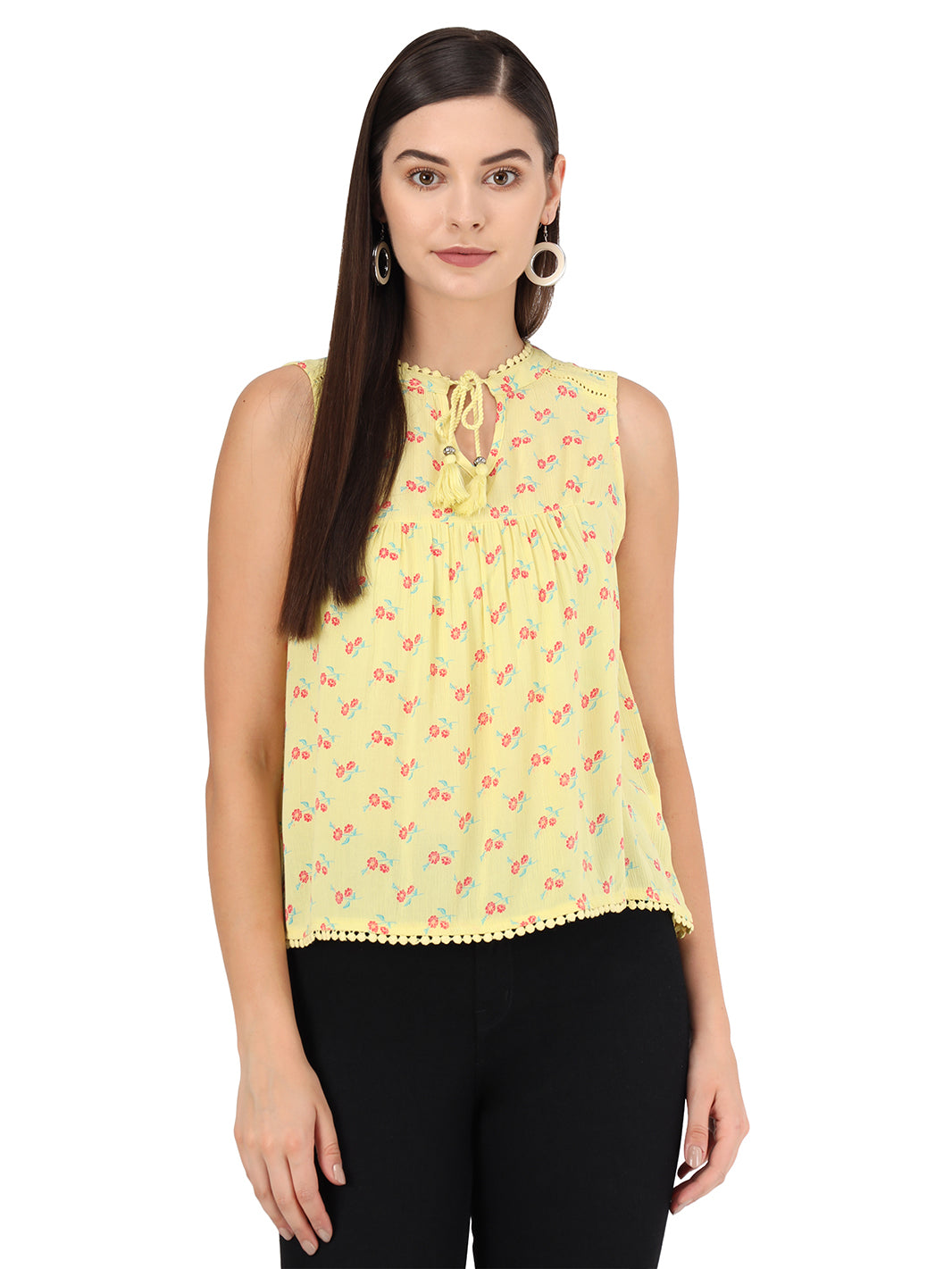 Beatnik Cotton Round Neck Yellow Womens Top