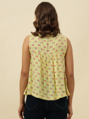 Beatnik Cotton Round Neck Yellow Womens Top