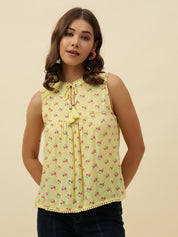 Beatnik Cotton Round Neck Yellow Womens Top