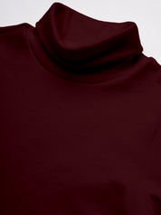 A-Line Ribbed High Neck Full Sleeve Maroon Top for Women