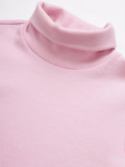 A-Line Ribbed High Neck Full Sleeve Pink Top for Women