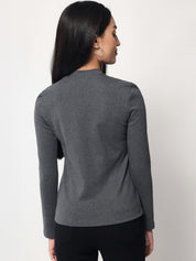 Light Winter Casual Wear Dark Grey A-Line Zip Neck Top