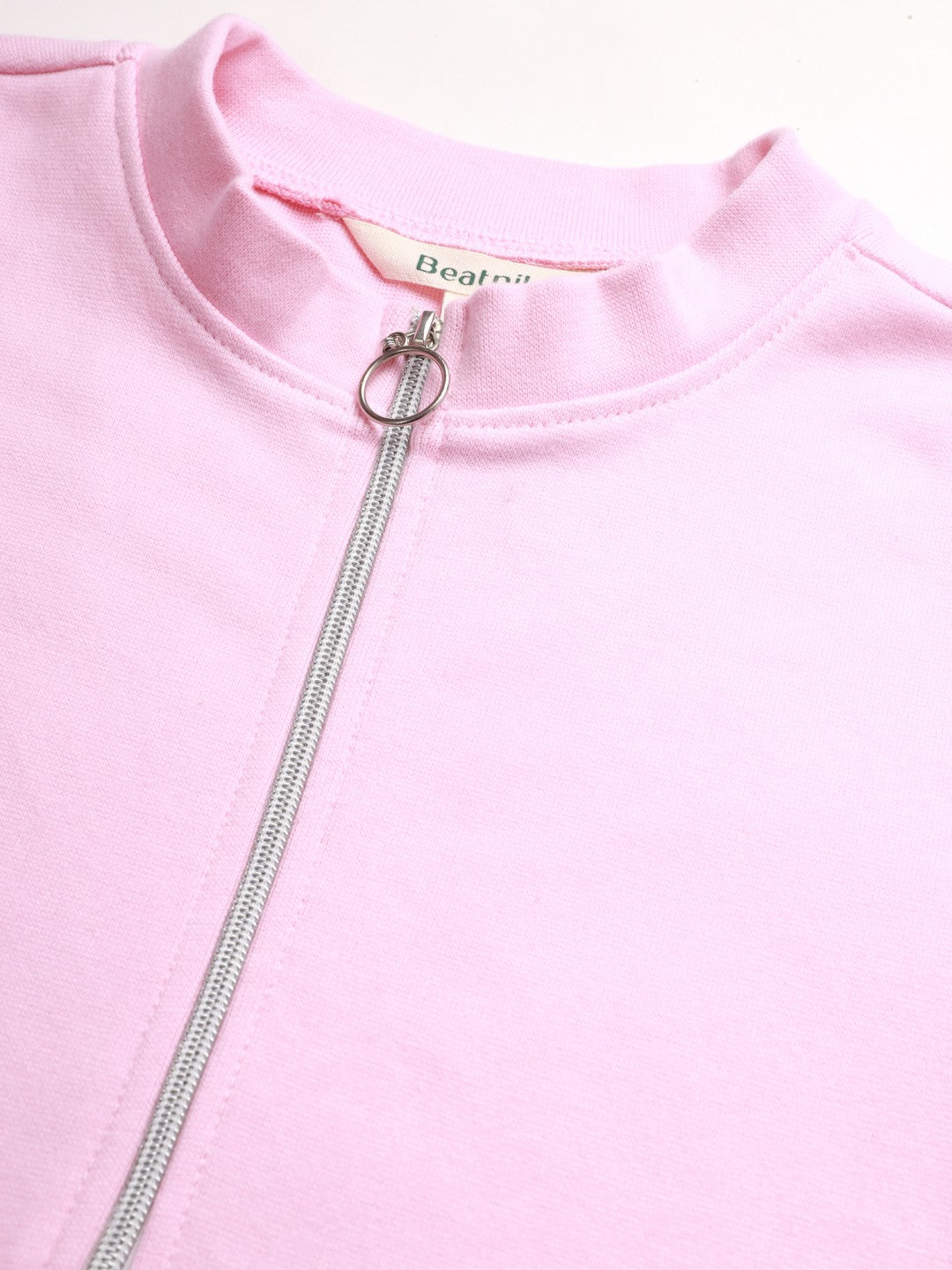 Light Winter Casual Wear Pink A-Line Zip Neck Top