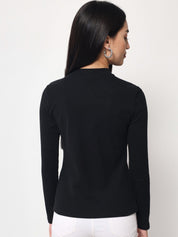 Light Winter Casual Wear Black A-Line Zip Neck Top