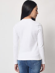 Light Winter Casual Wear White A-Line Zip Neck Top