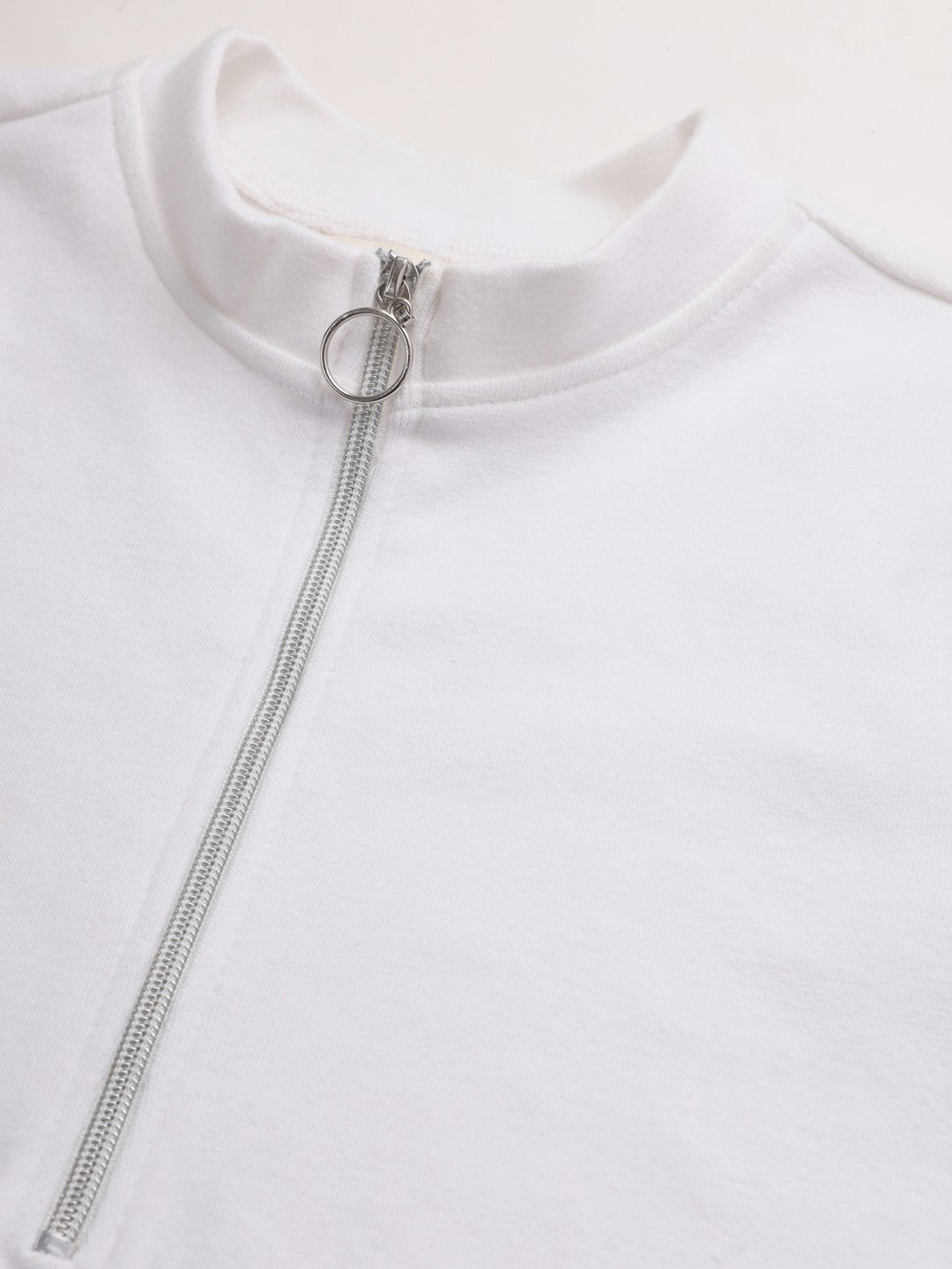 Light Winter Casual Wear White A-Line Zip Neck Top