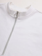 Light Winter Casual Wear White A-Line Zip Neck Top