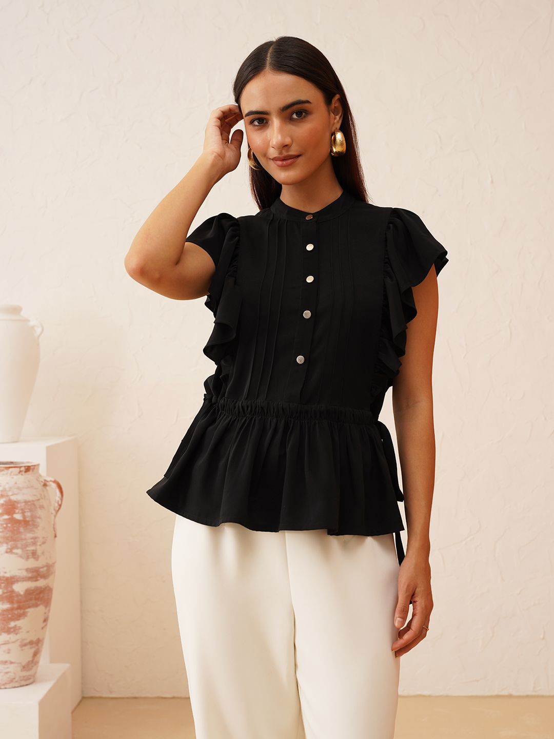 Beatnik Black Peplum Womens Top