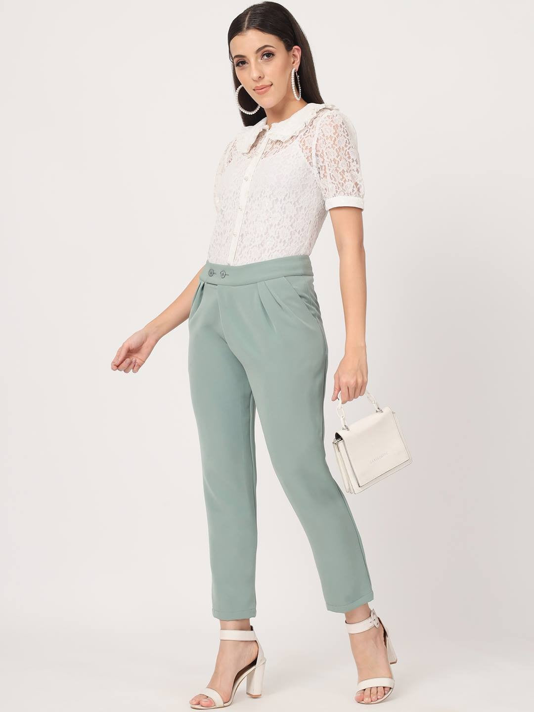 Beatnik Light Sea Green Pleated  Womens Trousers