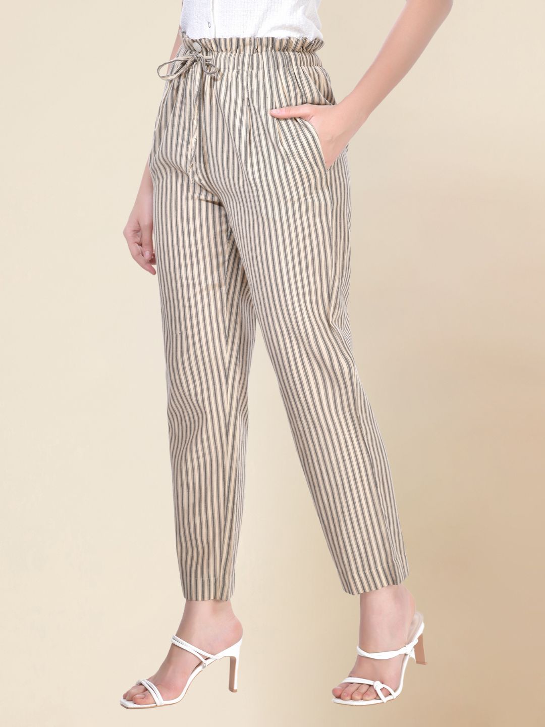 Beatnik Beige Cigarette Womens Trousers