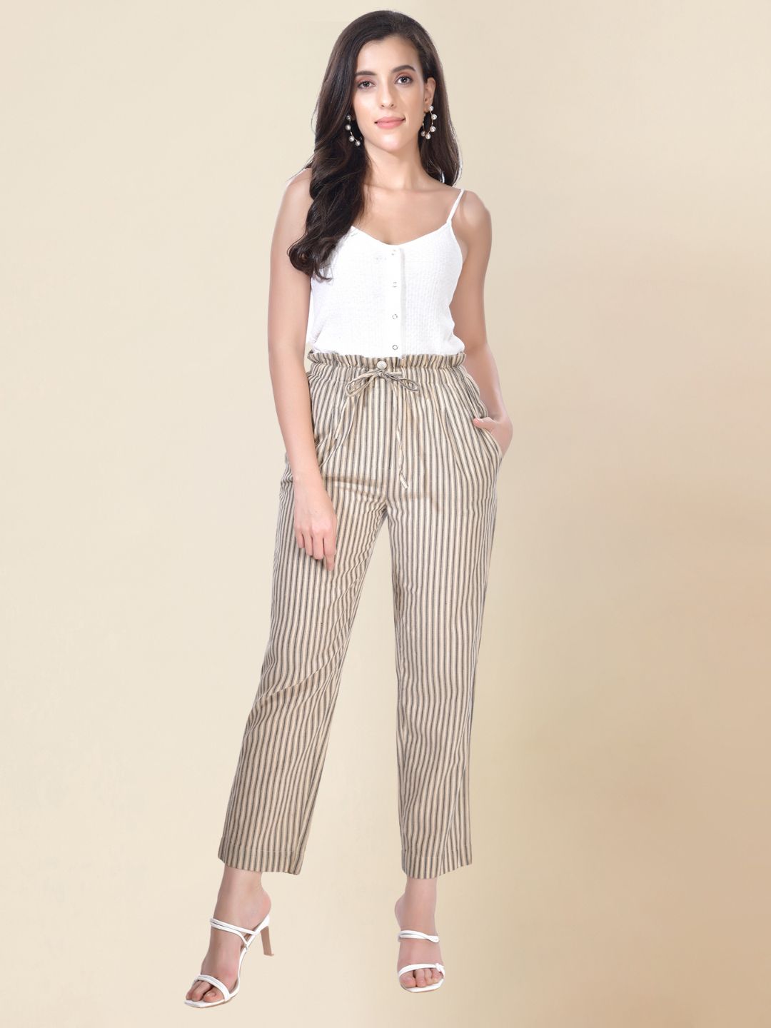 Beatnik Beige Cigarette Womens Trousers