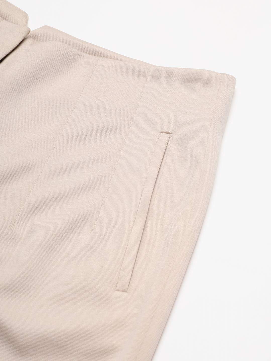 Beatnik Beige Pleated Womens Trousers