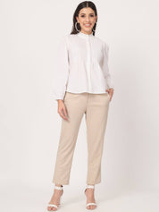 Beatnik Beige Pleated Womens Trousers