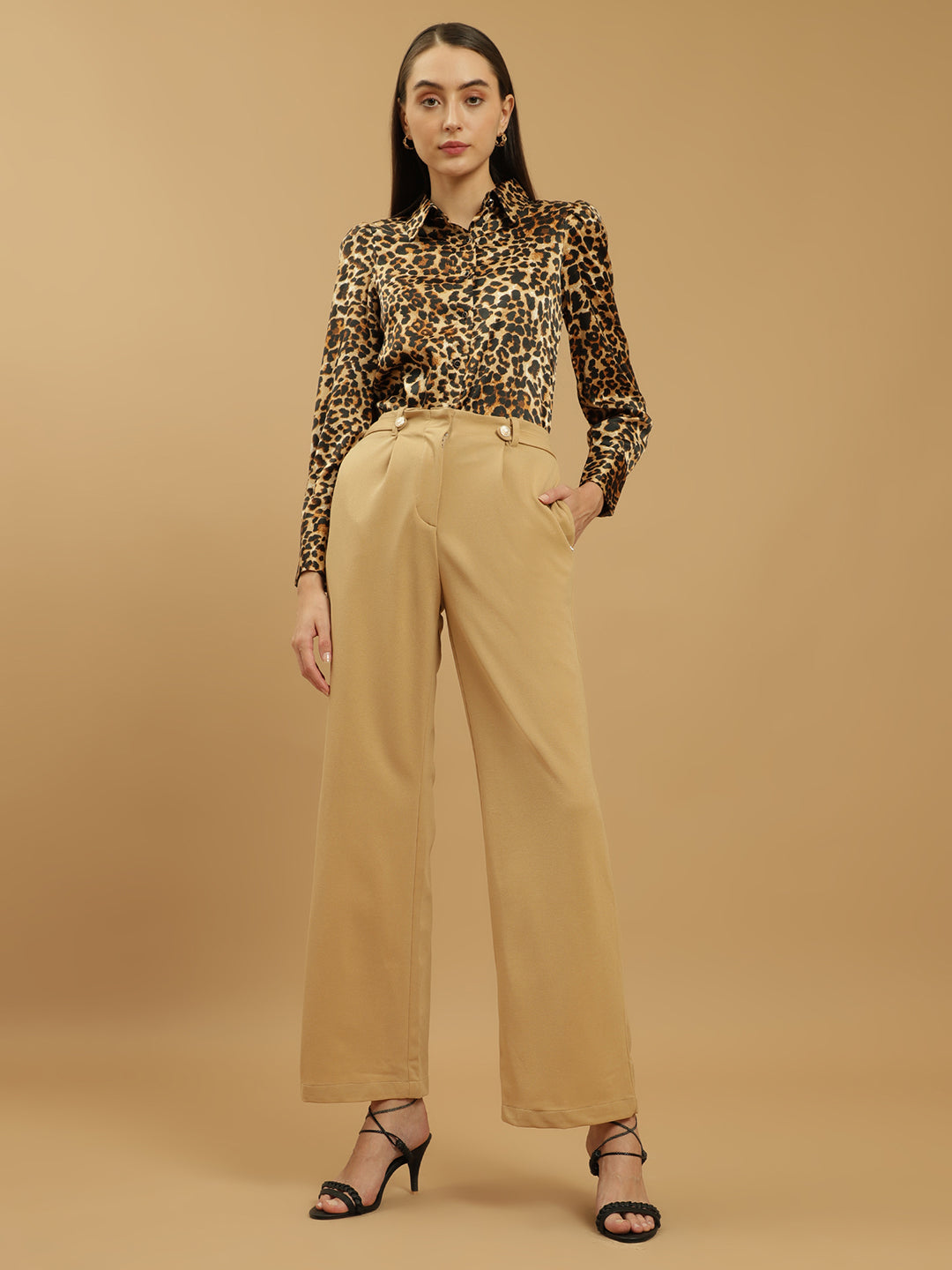 Beatnik Wide Leg Full Length Solid Womens Trousers