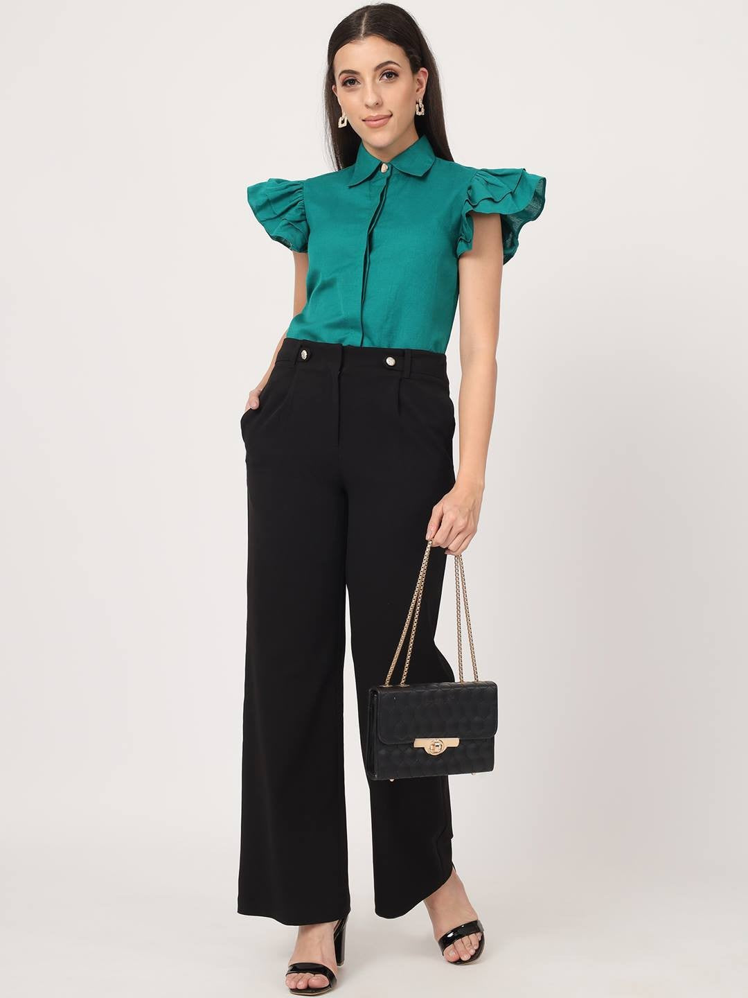 Beatnik Wide Leg Full Length Solid Womens Trousers