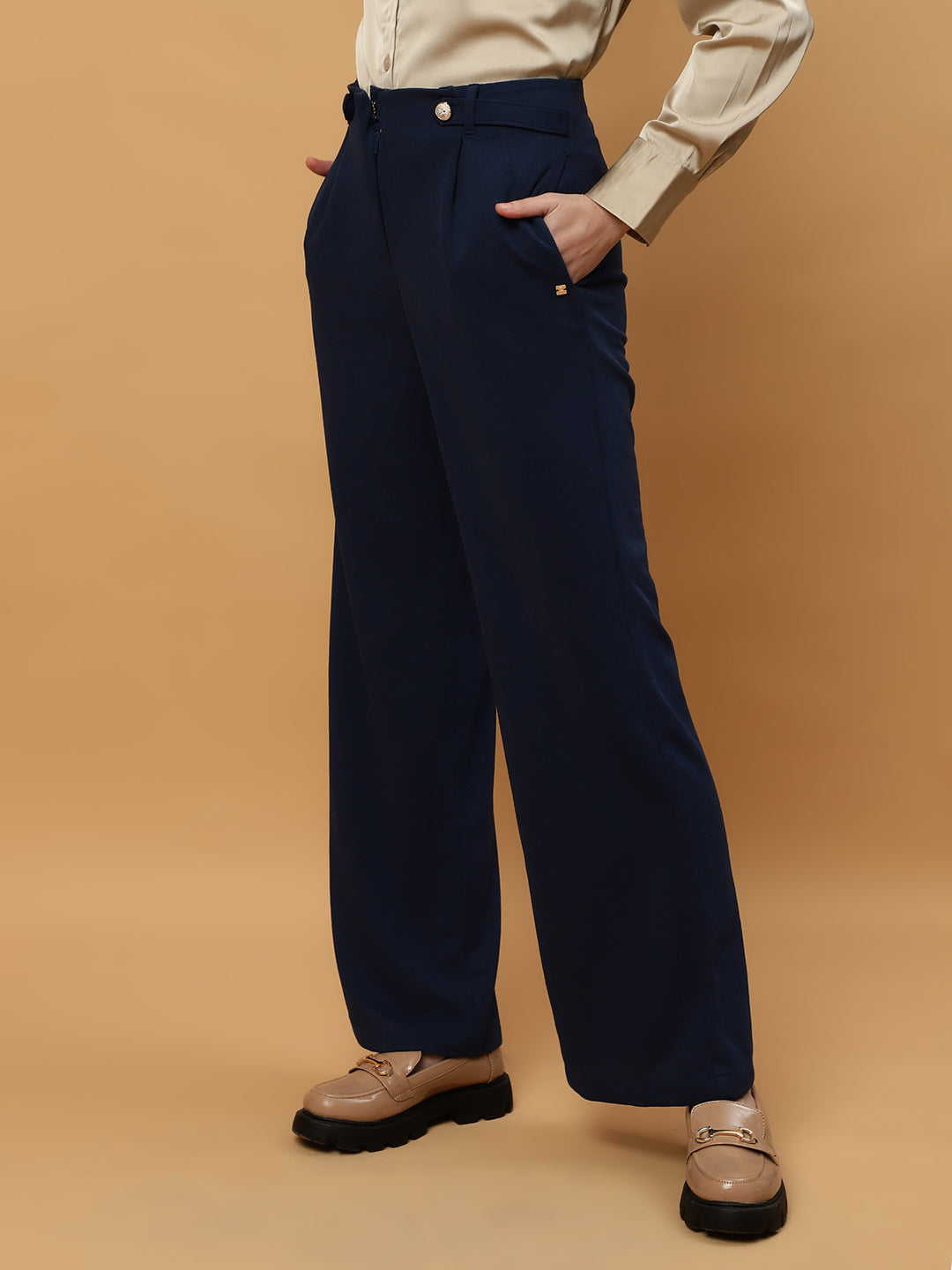 Beatnik Wide Leg Full Length Solid Womens Trousers