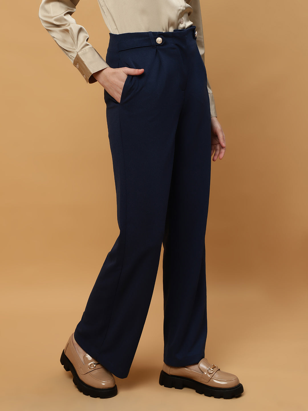 Beatnik Wide Leg Full Length Solid Womens Trousers