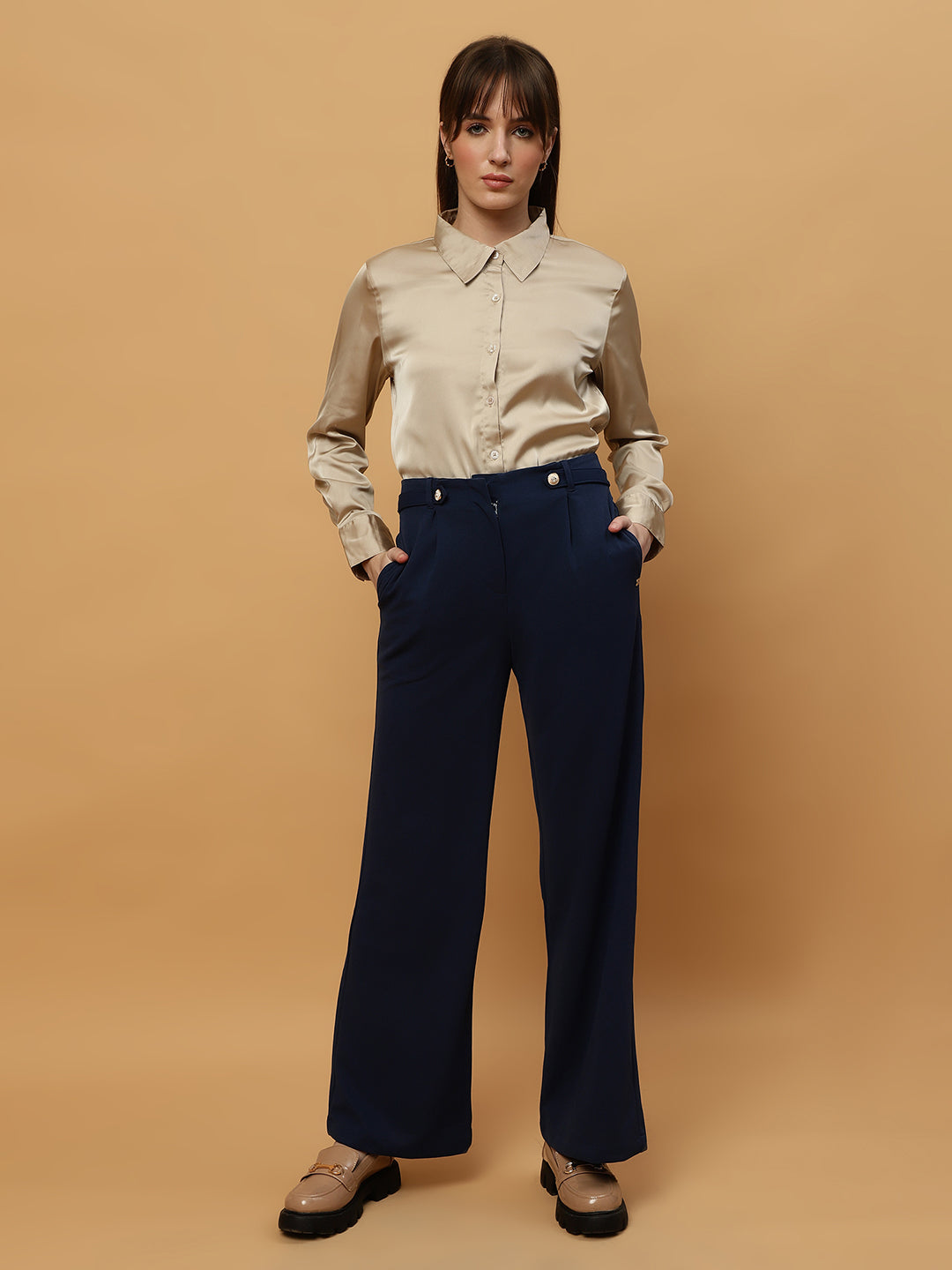 Beatnik Wide Leg Full Length Solid Womens Trousers