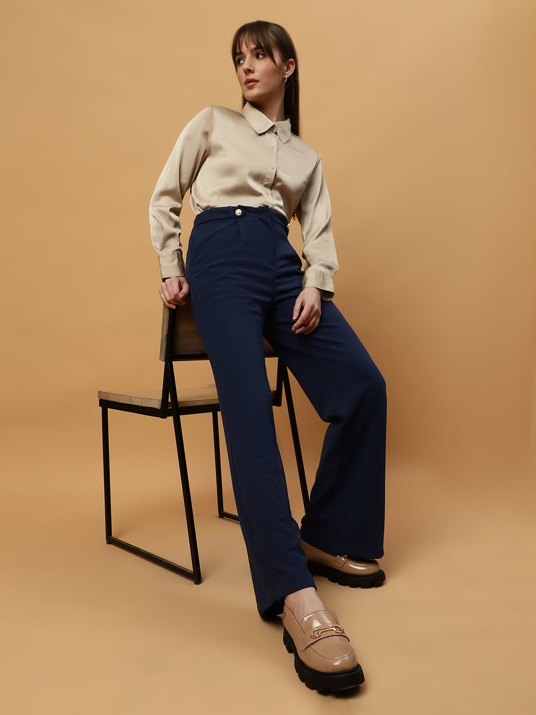 Beatnik Wide Leg Full Length Solid Womens Trousers